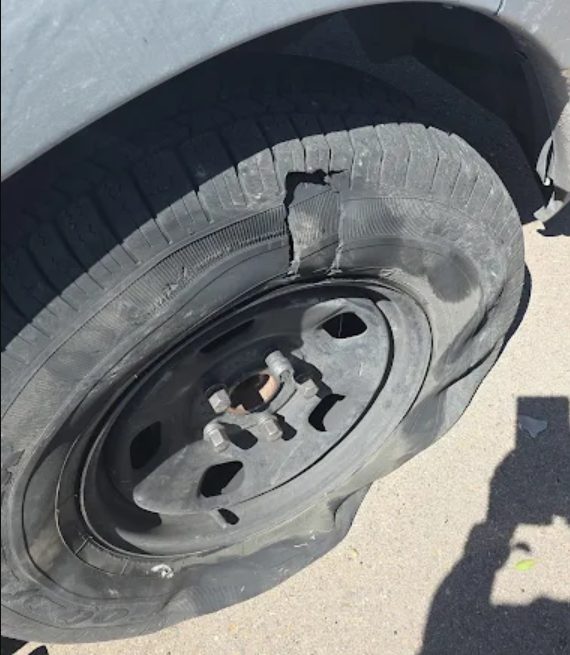 Flat tire close-up